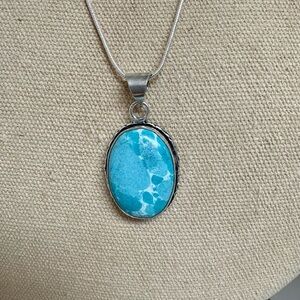Elegant Silver and Larimar Inspired Pendant Necklace